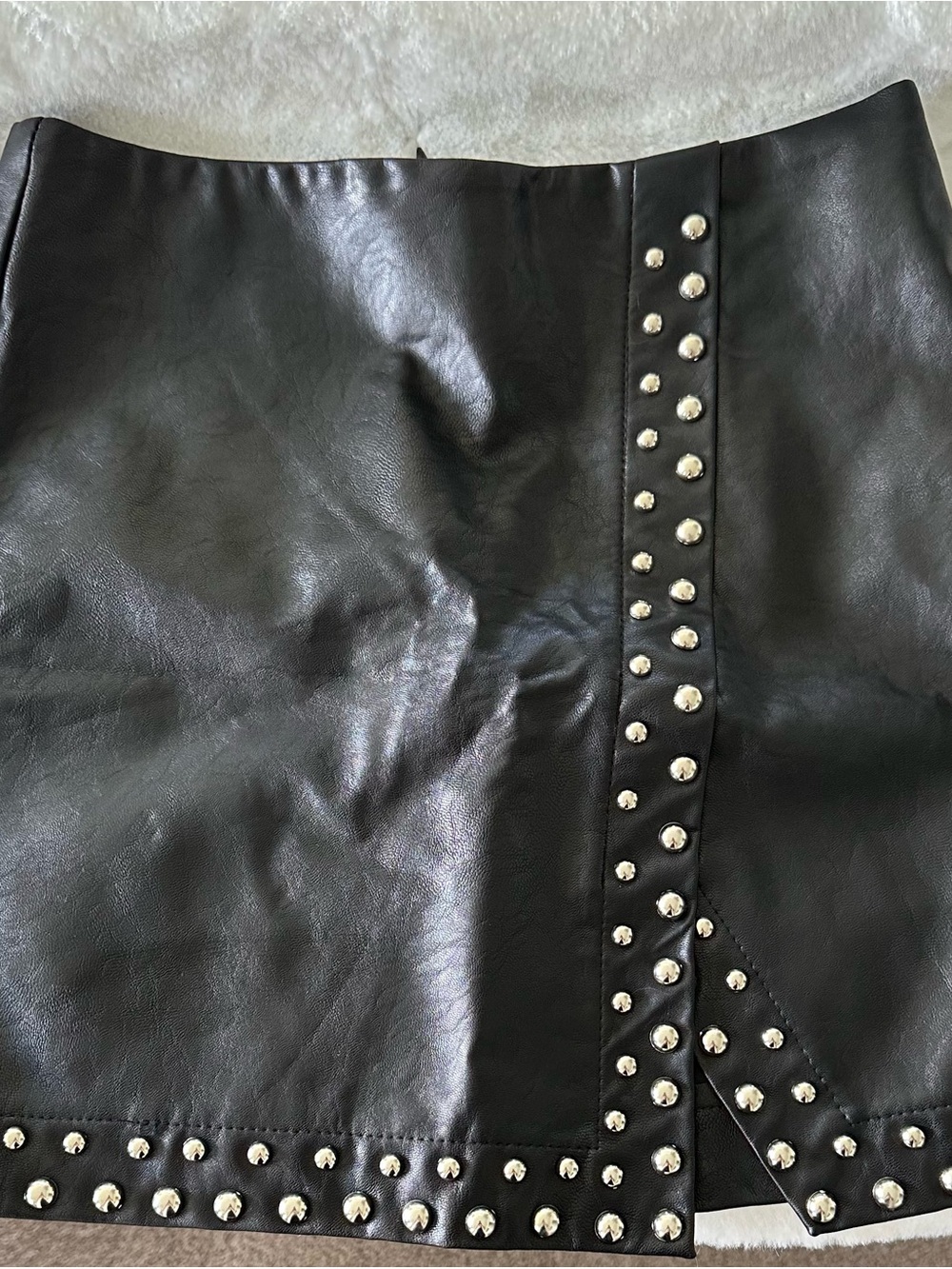 Lucy Wang Black Studded Faux Leather Mini Skirt - S